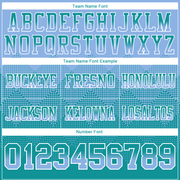 Custom Light Blue Teal-White Mesh Authentic Gradient Square Shape Flag Football Jersey