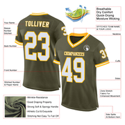 Custom Olive White-Gold Mesh Authentic Throwback Salute To Service Football Jersey