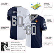 Custom Navy Gray-White Mesh Split Fashion Football Jersey