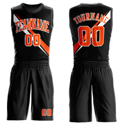 Custom Black Orange-White Diagonal Lines Round Neck Sublimation Basketball Suit Jersey
