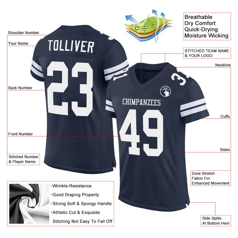 Custom Navy White Mesh Authentic Football Jersey