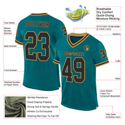Custom Teal Black-Old Gold Mesh Authentic Throwback Football Jersey