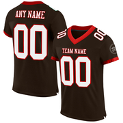 Custom Brown White-Red Mesh Authentic Football Jersey
