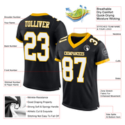 Custom Black White-Gold Mesh Authentic Football Jersey
