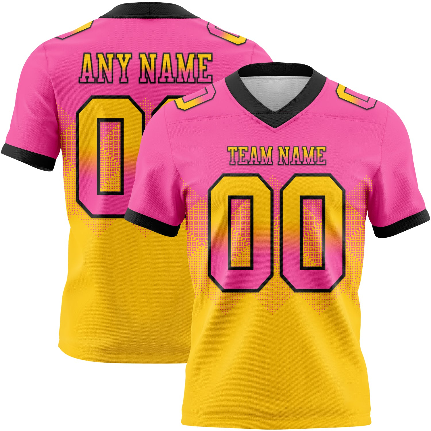 Custom Pink Yellow-Black Mesh Authentic Gradient Square Shape Flag Football Jersey