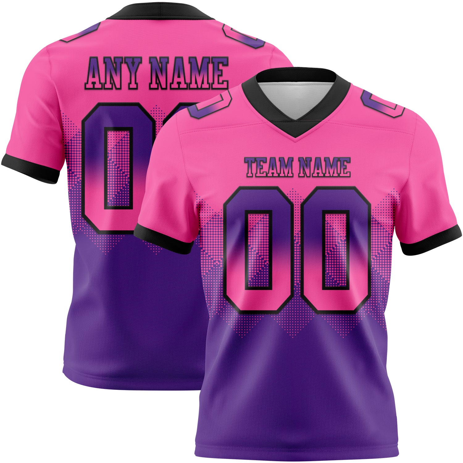 Custom Pink Purple-Black Mesh Authentic Gradient Square Shape Flag Football Jersey