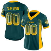 Custom Midnight Green Gold-White Mesh Drift Fashion Football Jersey