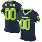 Custom Navy Neon Green-White Mesh Authentic Throwback Football Jersey