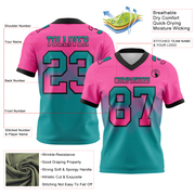 Custom Pink Teal-Black Mesh Authentic Gradient Square Shape Flag Football Jersey