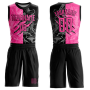 Custom Graffiti Pattern Pink-Black Scratch Round Neck Sublimation Basketball Suit Jersey