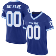 Custom Royal White-Light Blue Mesh Authentic Throwback Football Jersey