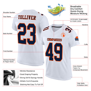 Custom White Navy-Orange Mesh Authentic Football Jersey