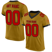 Custom Old Gold Red-Black Mesh Authentic Football Jersey