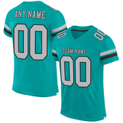 Custom Aqua Gray-Black Mesh Authentic Football Jersey