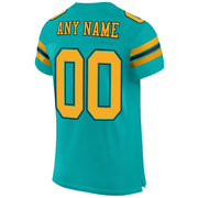 Custom Aqua Gold-Black Mesh Authentic Football Jersey