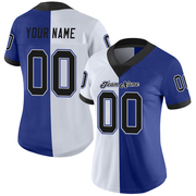 Custom Royal Black-White Mesh Split Fashion Football Jersey