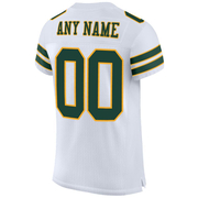Custom White Green-Gold Mesh Authentic Football Jersey