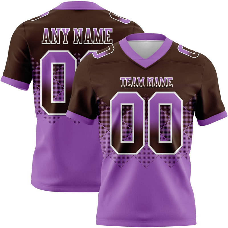 Custom Brown Medium Purple-White Mesh Authentic Gradient Square Shape Flag Football Jersey