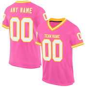 Custom Pink White-Gold Mesh Authentic Throwback Football Jersey