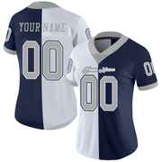 Custom Navy Gray-White Mesh Split Fashion Football Jersey