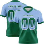 Custom Light Blue Kelly Green-White Mesh Authentic Gradient Square Shape Flag Football Jersey