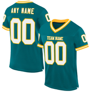 Custom Teal White-Gold Mesh Authentic Throwback Football Jersey