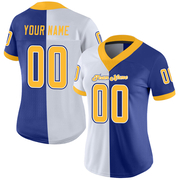 Custom Royal Gold-White Mesh Split Fashion Football Jersey