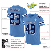 Custom Light Blue Navy-White Mesh Authentic Football Jersey