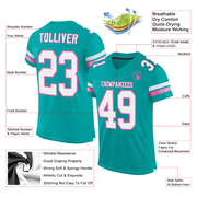 Custom Aqua White-Pink Mesh Authentic Football Jersey