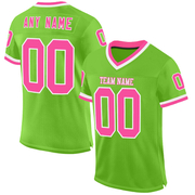 Custom Neon Green Pink-White Mesh Authentic Throwback Football Jersey