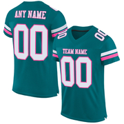 Custom Teal White-Pink Mesh Authentic Football Jersey