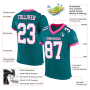 Custom Teal White-Pink Mesh Authentic Football Jersey