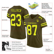 Custom Olive Neon Yellow-Black Mesh Authentic Salute To Service Football Jersey