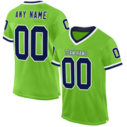 Custom Neon Green Navy-White Mesh Authentic Throwback Football Jersey