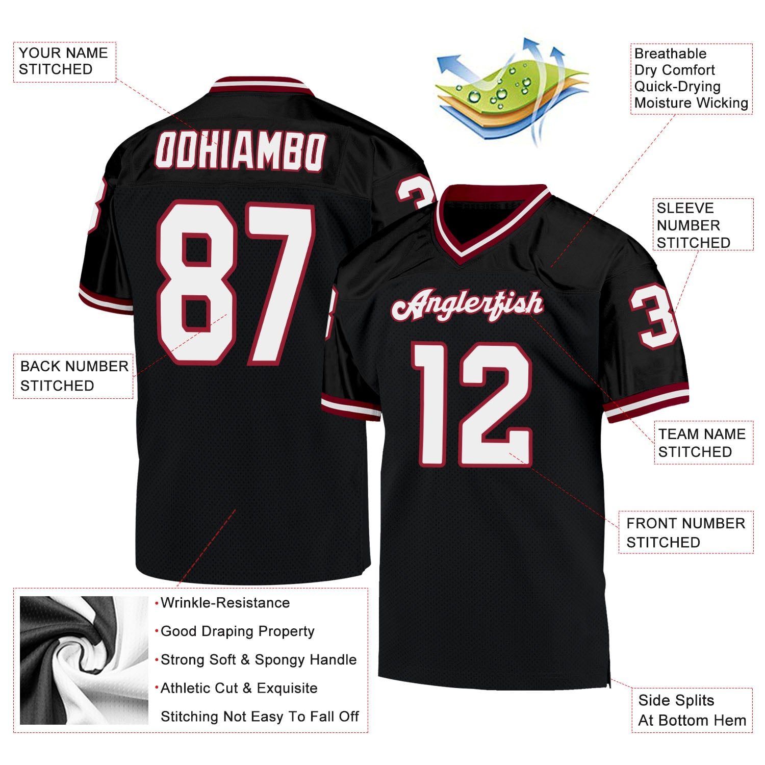 Custom Black White-Cardinal Mesh Authentic Throwback Football Jersey