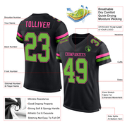 Custom Black Neon Green-Pink Mesh Authentic Football Jersey