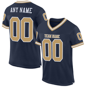 Custom Navy Old Gold-White Mesh Authentic Throwback Football Jersey