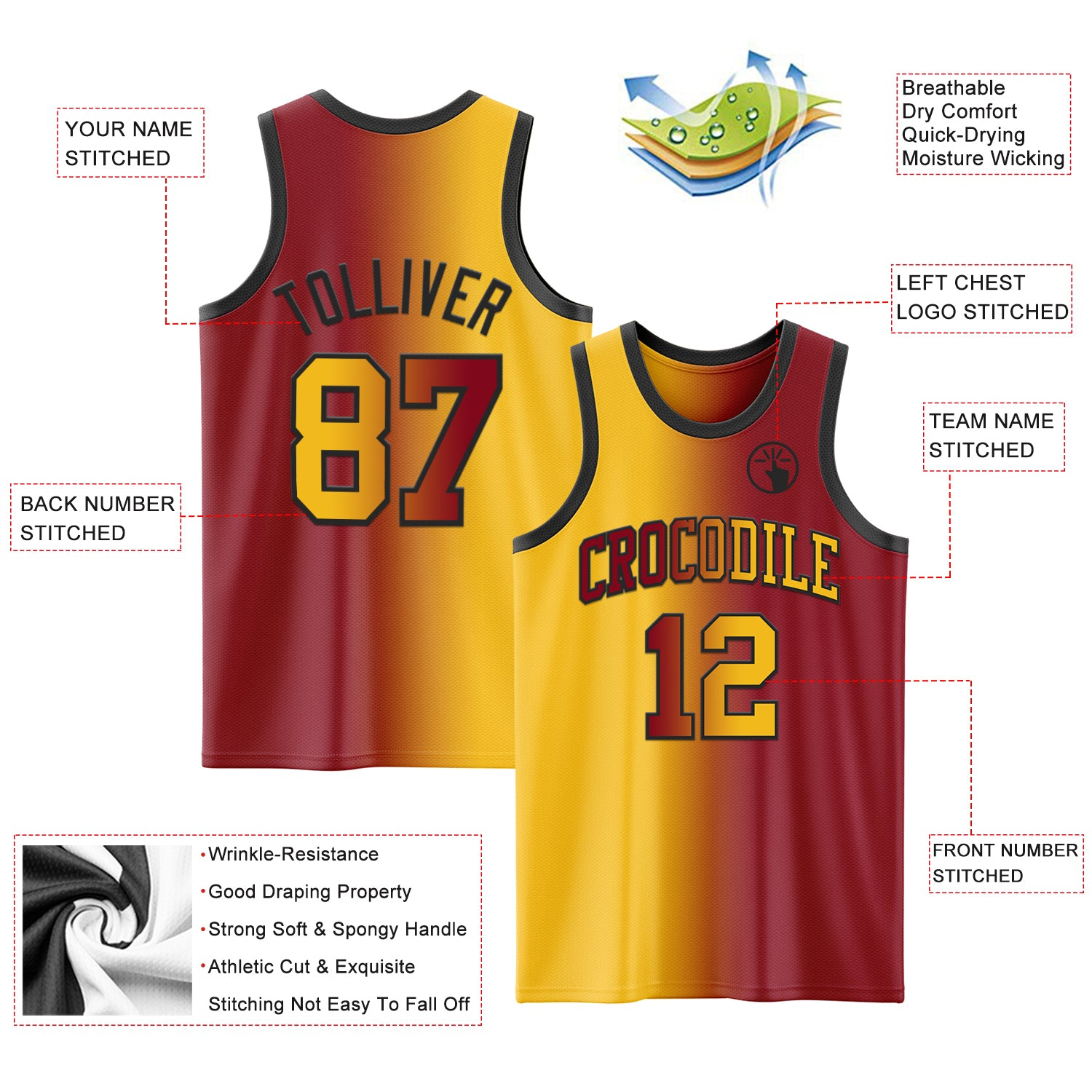 Custom Maroon Gold-Black Authentic Gradient Fashion Basketball Jersey