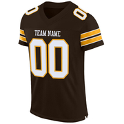 Custom Brown White-Gold Mesh Authentic Football Jersey