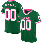 Custom Kelly Green White-Pink Mesh Authentic Throwback Football Jersey