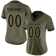Custom Olive Black-Old Gold Mesh Salute To Service Football Jersey