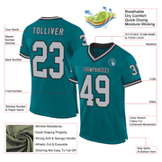 Custom Teal Gray-Black Mesh Authentic Throwback Football Jersey