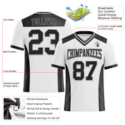 Custom White Black-Gray Mesh Authentic Football Jersey