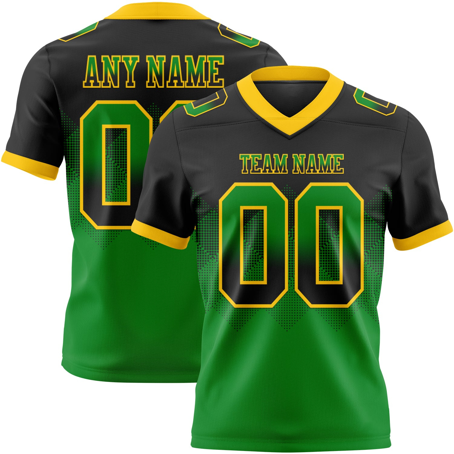 Custom Black Grass Green-Yellow Mesh Authentic Gradient Square Shape Flag Football Jersey