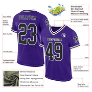 Custom Purple Black-White Mesh Authentic Throwback Football Jersey