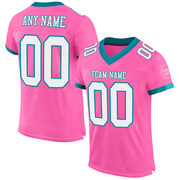 Custom Pink White-Teal Mesh Authentic Football Jersey