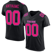 Custom Black Hot Pink-Light Blue Mesh Authentic Football Jersey
