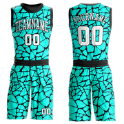 Custom Aqua White-Black Round Neck Sublimation Basketball Suit Jersey