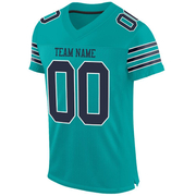 Custom Aqua Navy-White Mesh Authentic Football Jersey