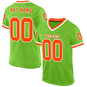 Custom Neon Green Orange-White Mesh Authentic Throwback Football Jersey